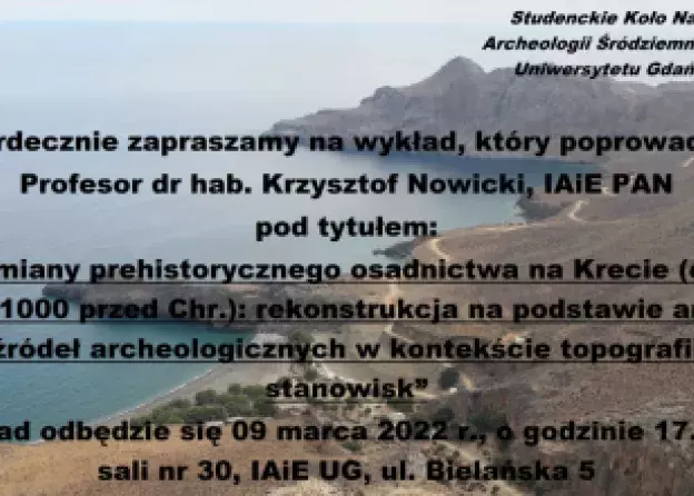 Wykład gościnny: "Zmiany prehistorycznego osadnictwa na krecie (ok. 6000-1000 przed Chr.)...…