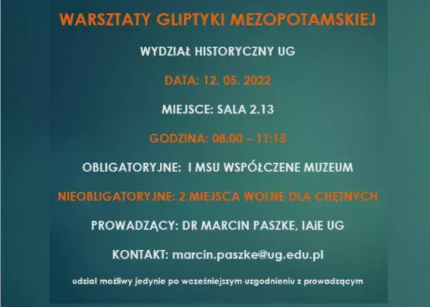 Warsztaty gliptyki mezopotamskiej - możliwość dołączenia 2 studentów!
