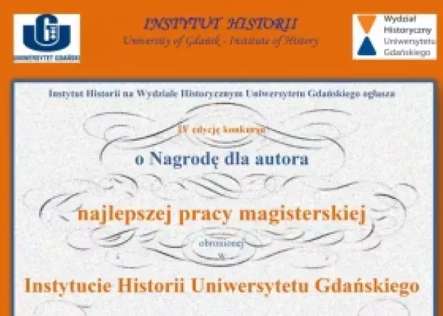 IV edycja konkursu o Nagrodę dla autora najlepszej pracy magisterskiej obronionej w IH UG
