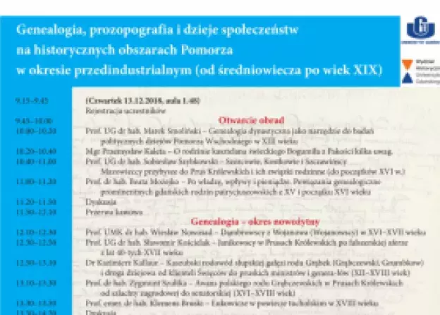 Konferencja: Geneaologia, prozopografia i dzieje społeczeństw na historycznych obszarach Pomorza w…
